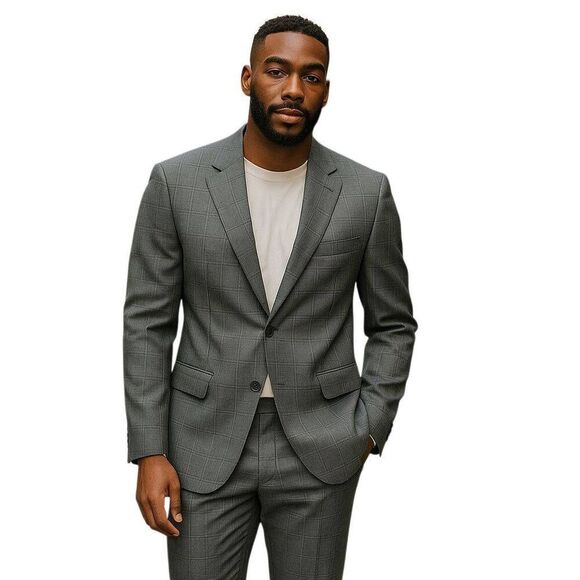 Pronto Uomo Gray Checkered Men's Blazer - Picture 1 of 11